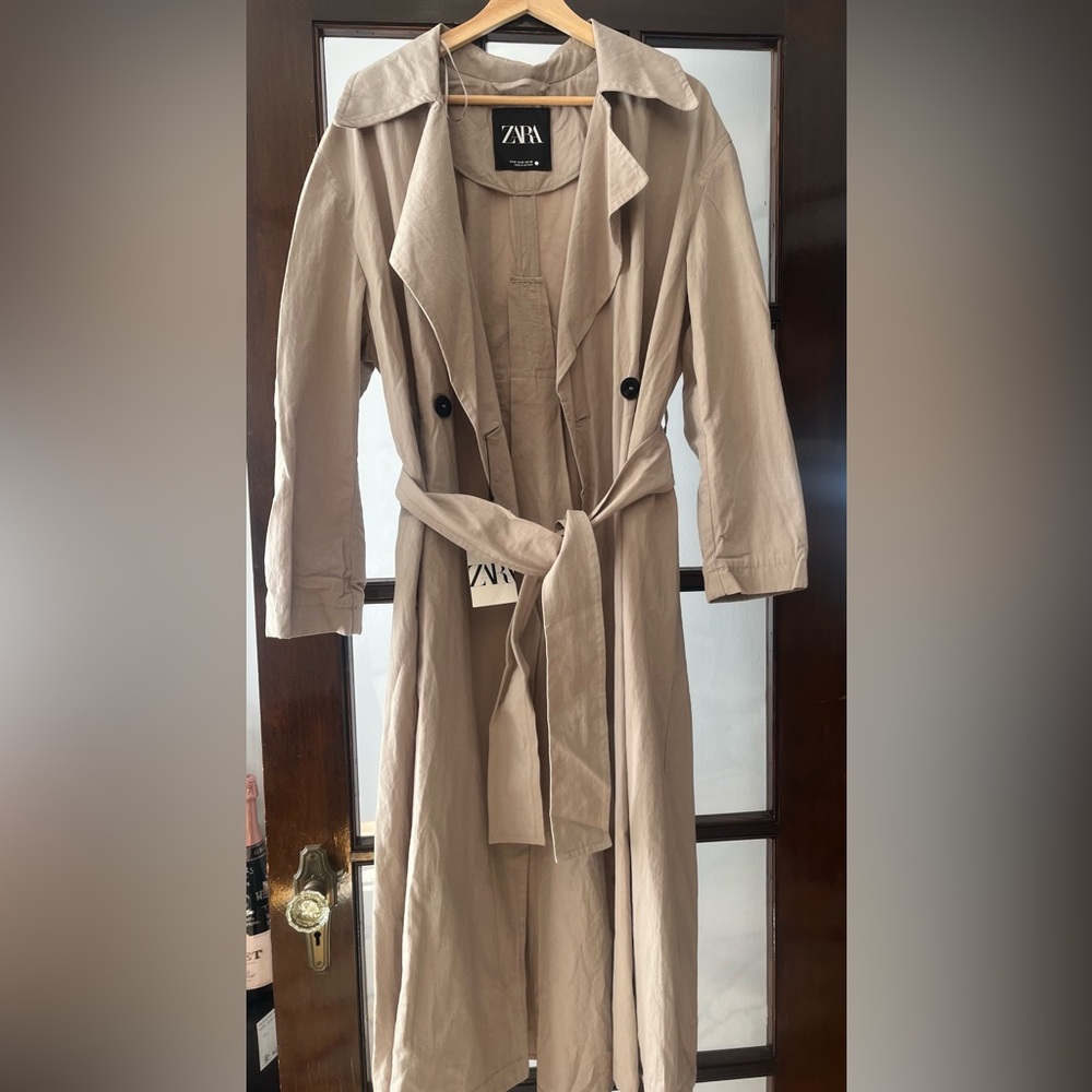 NWT Zara Tan Grey Trench Coat